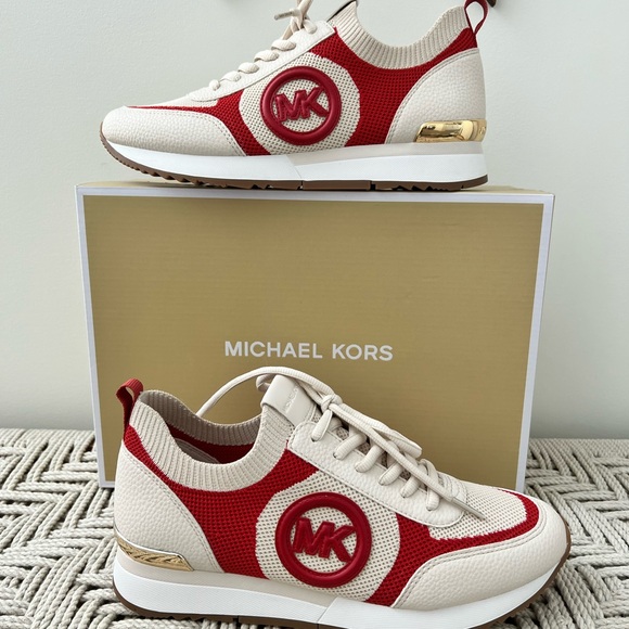 Nib Michael Kors Jenkins knit trainer Red and Cream Athletic Shoes - Picture 1 of 12